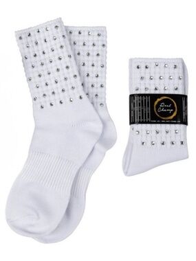 Reel Champ Clear Crystal Ankle Length Irish Dance Poodle Socks - Large